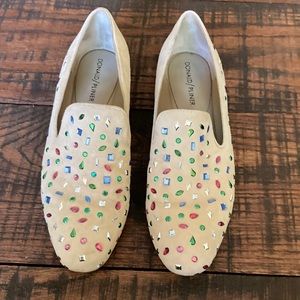 Like New! Donald Pliner Suede Rhinestone Loafers